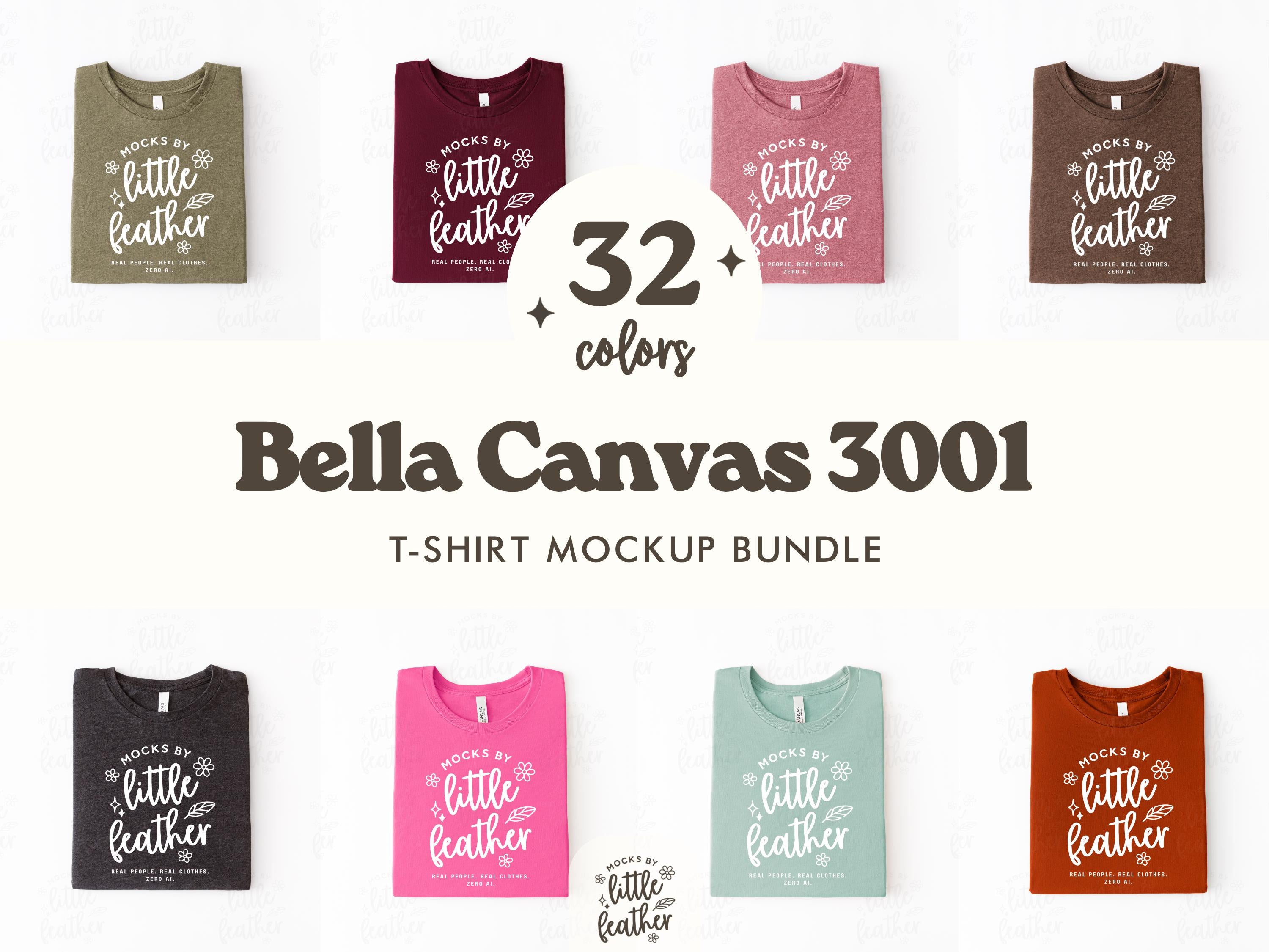 Bella Canvas 3001 Folded Flat Lay Mockup in a Clean Simple Studio set up. Real Product, No Ai. Mockup By MocksByLittleFeather. Little Feather Mocks.