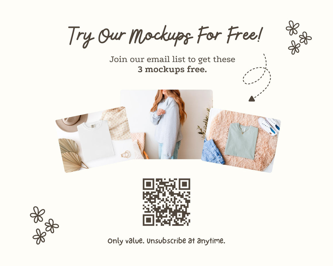 Free mockup offer graphic with 3 mockups and QR code