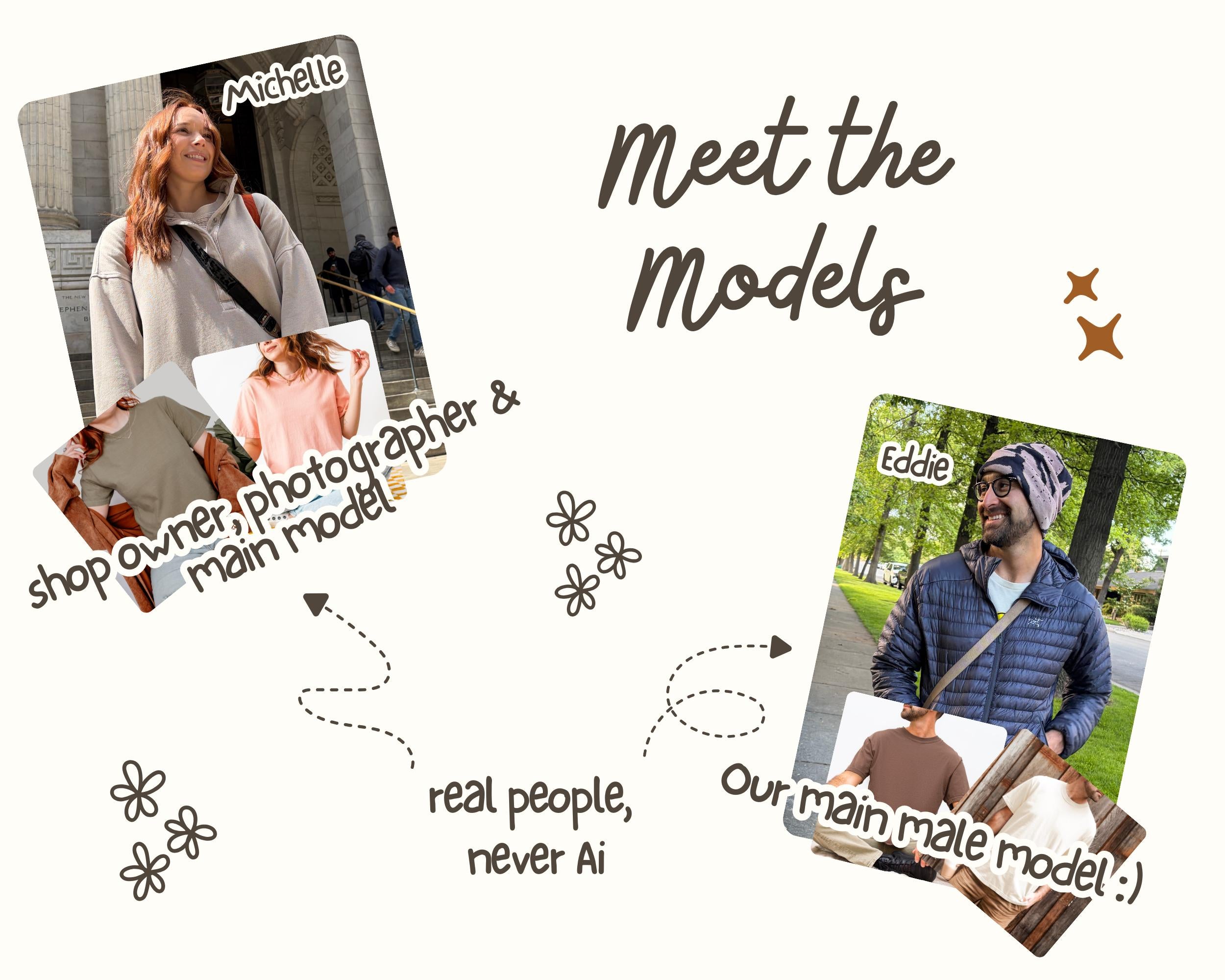 Promotional mockup graphic with model portraits and 'Meet the models' text