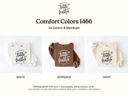 The image is a collage of three different color mockups of a sweater, each with a unique color and design.