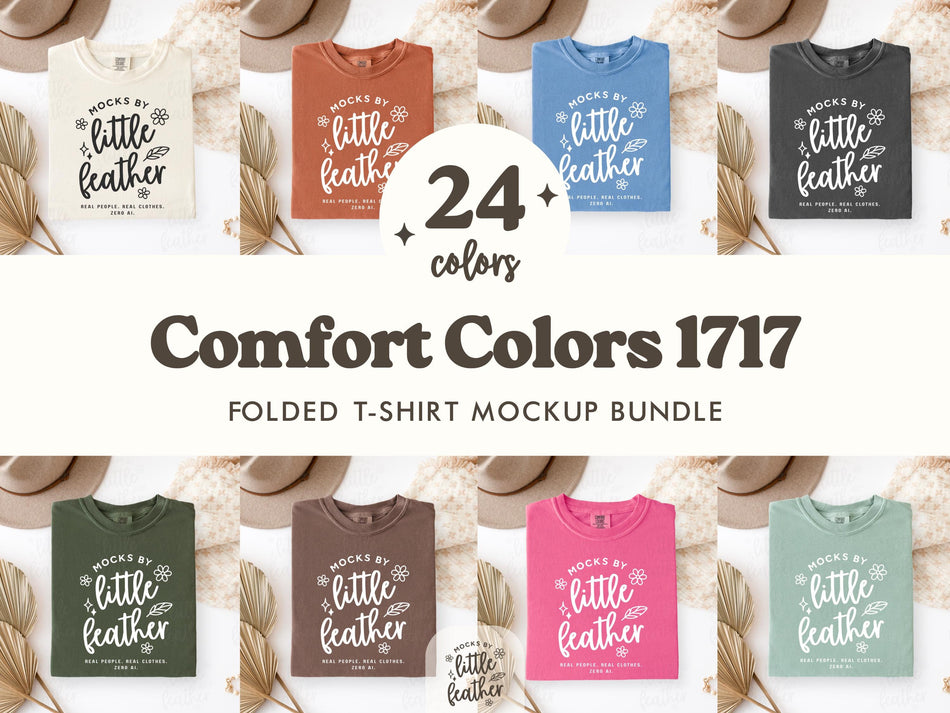 Folded t-shirt mockup bundle showing multiple folded tees in assorted colors