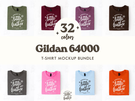 Gildan 64000 Folded T-Shirt Mockup Bundle | Minimal Styled Studio | Print on Demand Mockups by MocksByLittleFeather
