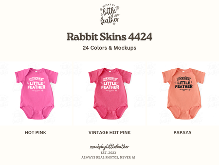 three baby onesies in different colors: pink, hot pink, and papaya.