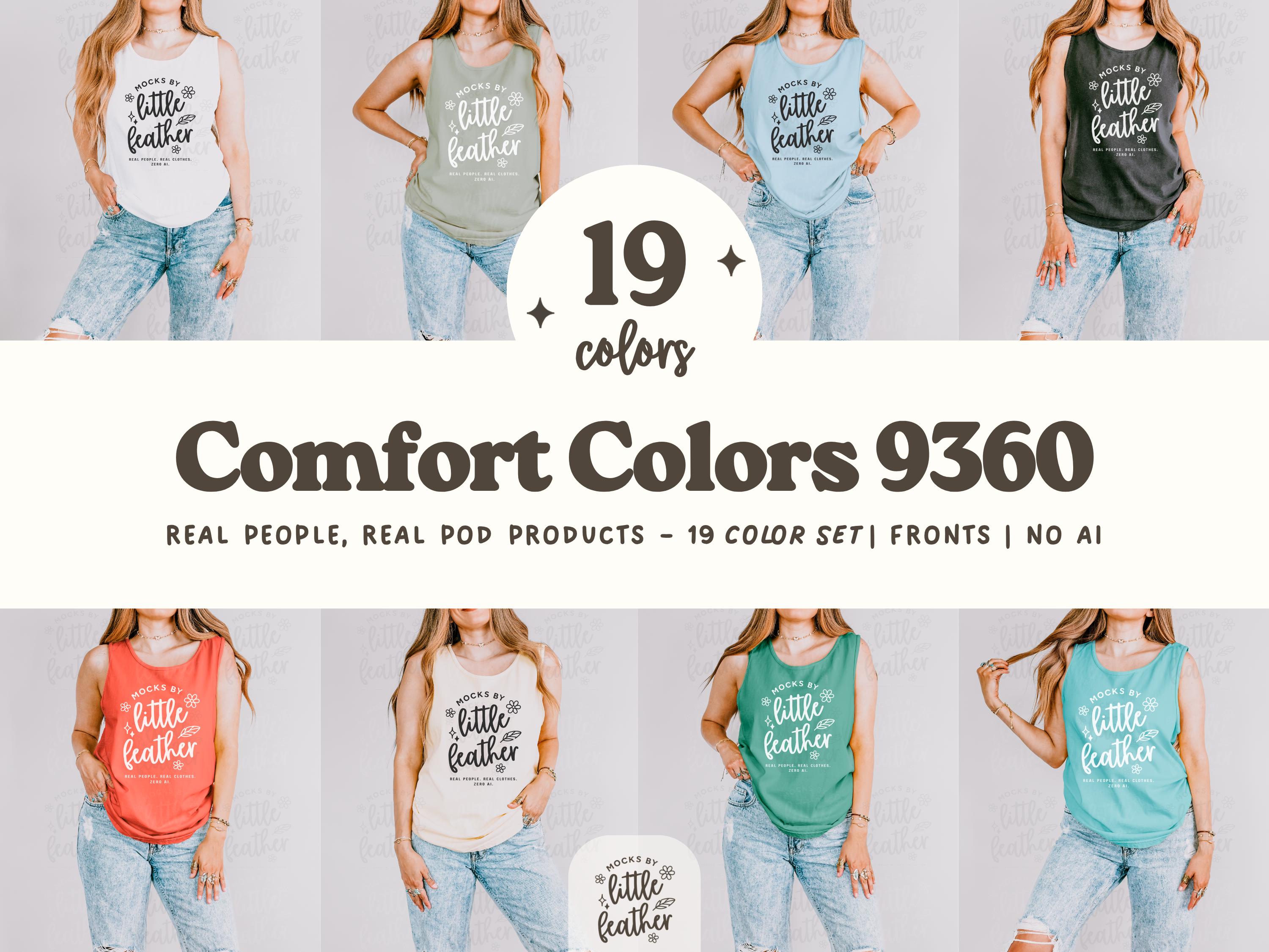 Comfort Colors 9360 tank top mockup bundle featuring 19 front-view mockups in a clean studio setting. This trendy and aesthetic C9360 mockup set by MocksByLittleFeather showcases real people (no AI) wearing Comfort Colors CC 9360 tanks in various popular colors—perfect for Etsy, print-on-demand shops, and POD sellers looking for minimal, high-quality apparel mockups.