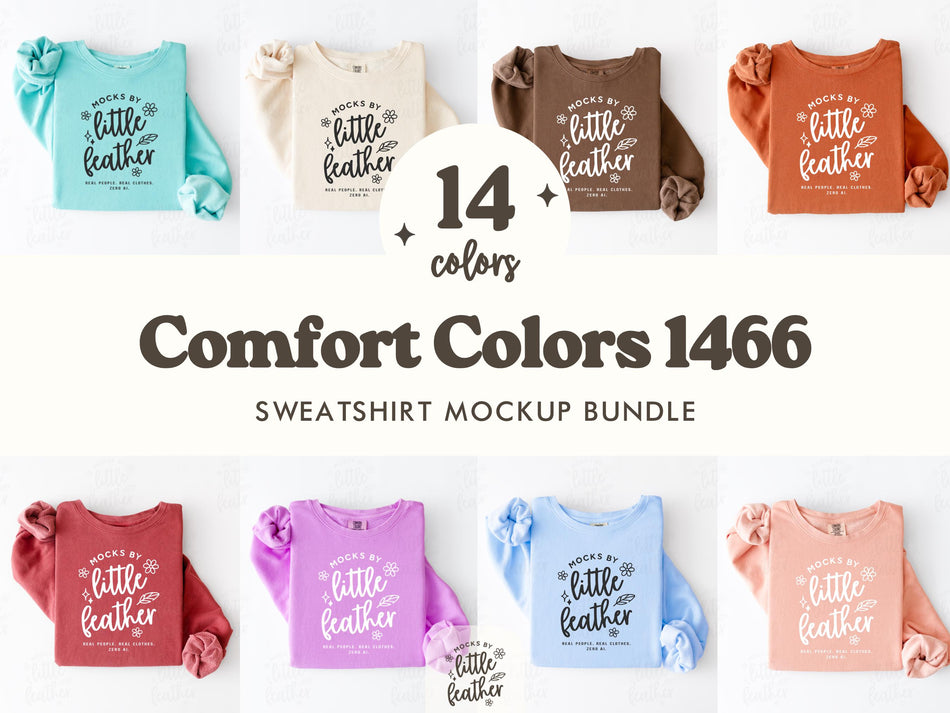 Crewneck sweatshirt mockup bundle showing four colored shirts