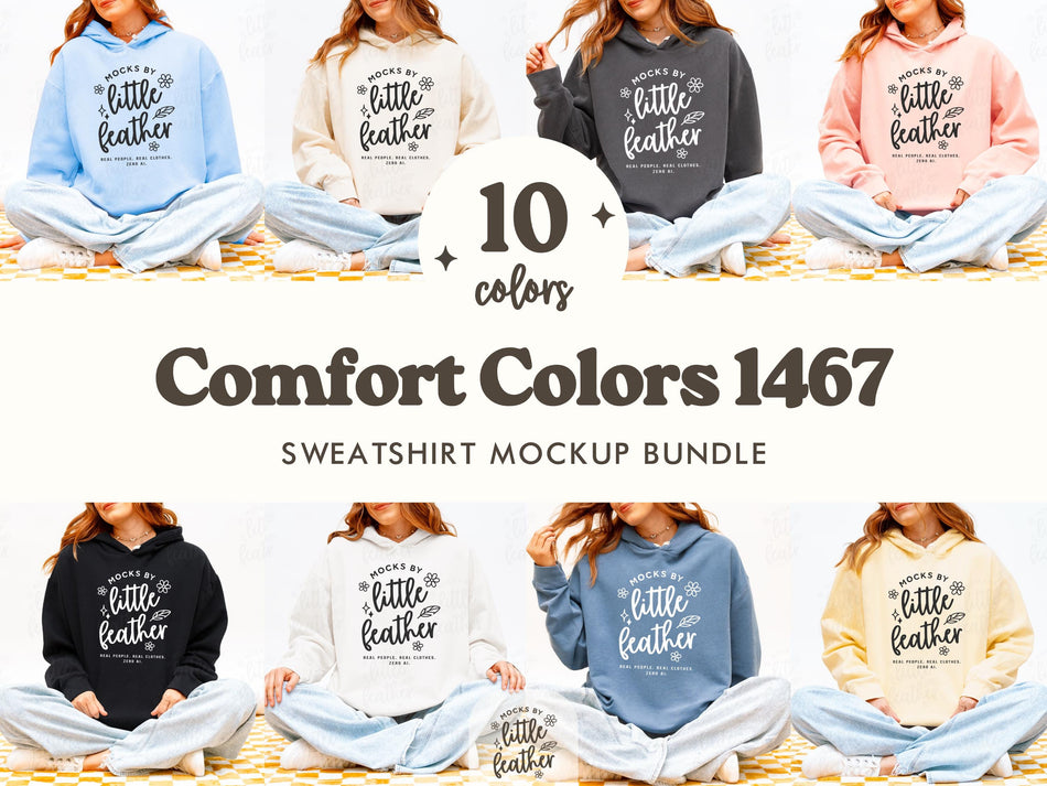 Hoodie sweatshirt model mockup in multiple colors, front and back views