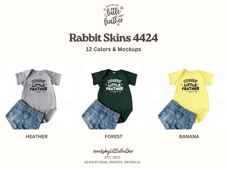 a collection of baby clothing items, including baby onesies and denim shorts, with the brand name "Little Feather" printed on them.