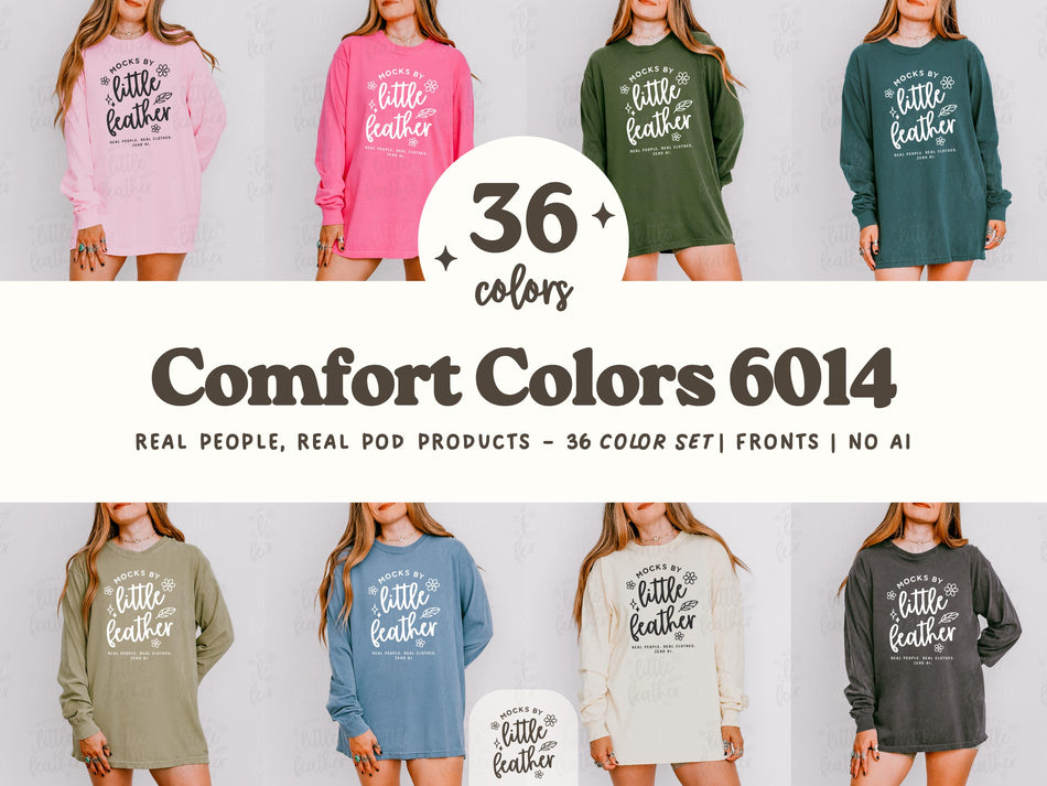Long-sleeve crewneck graphic T-shirt shown on models in multiple colors
