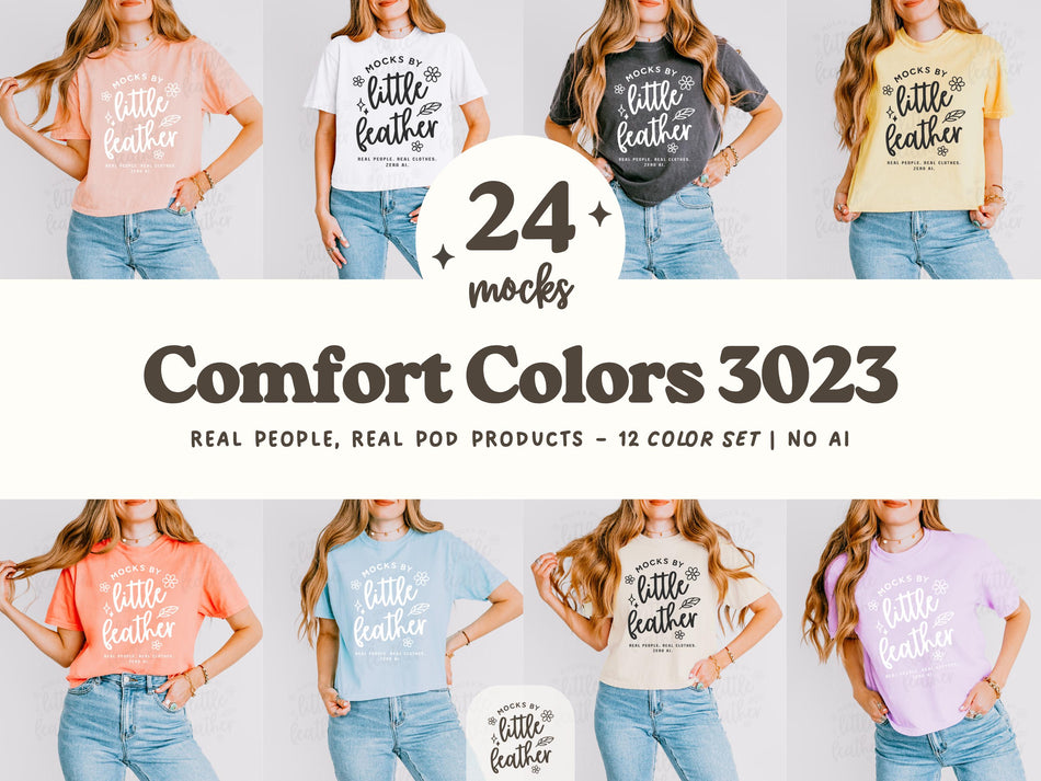 Boxy crop T-shirt mockups on model, front prints and short sleeves