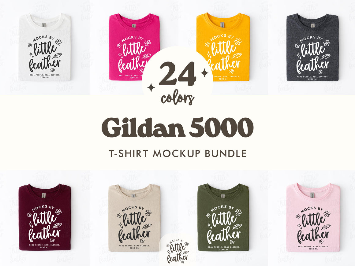 Gildan 5000 Folded T-Shirt Mockup Bundle | G500 Flat Lay Shirt Mock-Up | Minimal Styled Studio Aesthetic