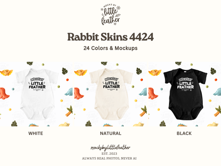 a collection of baby onesies in various colors and styles, including white, natural, black, and black and white.