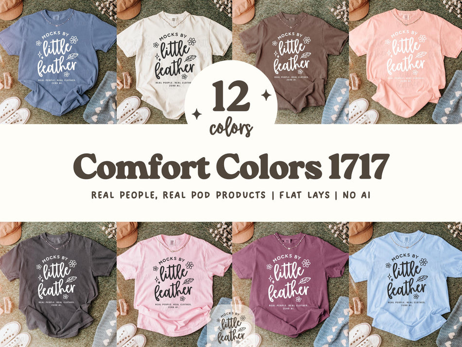 T-shirt mockup bundle flat lays showing multiple short-sleeve tees in 12 colors