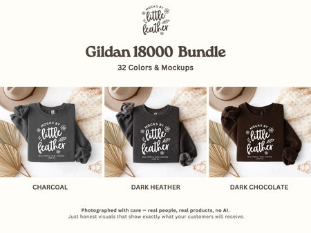 The image is a collage of three images showing different color variations of a garment with the text "MOCKS BY LITTLE FEATHER" printed on it.
