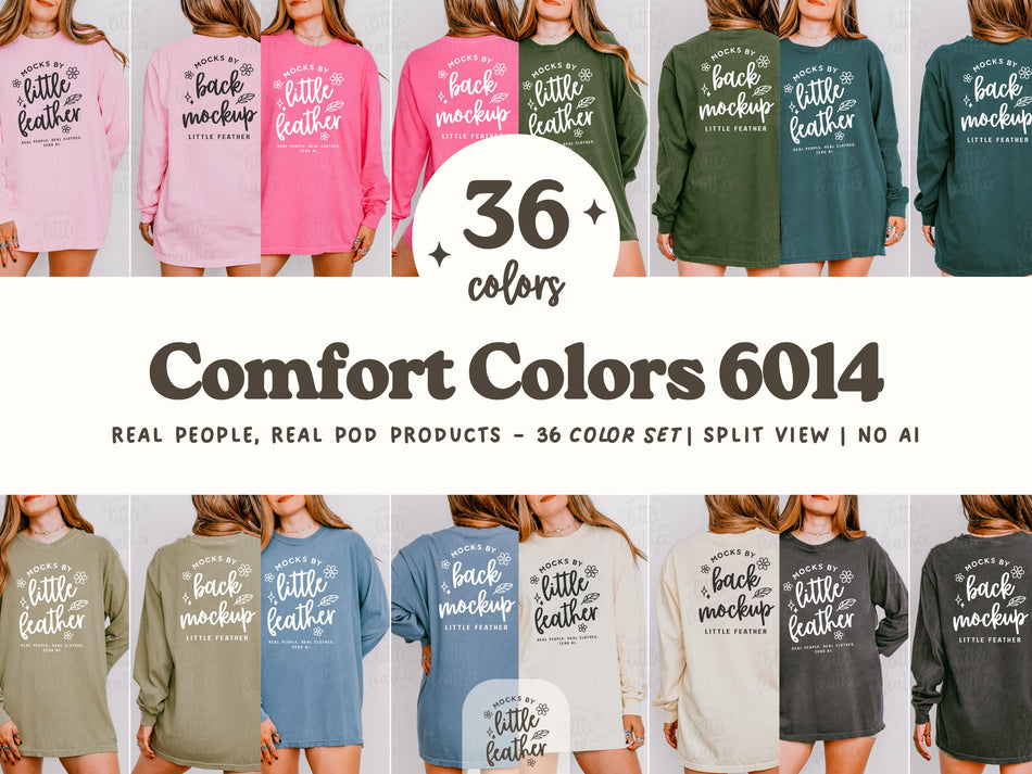 Long-sleeve T-shirt mockups set with printed logo graphic, shown in several colors