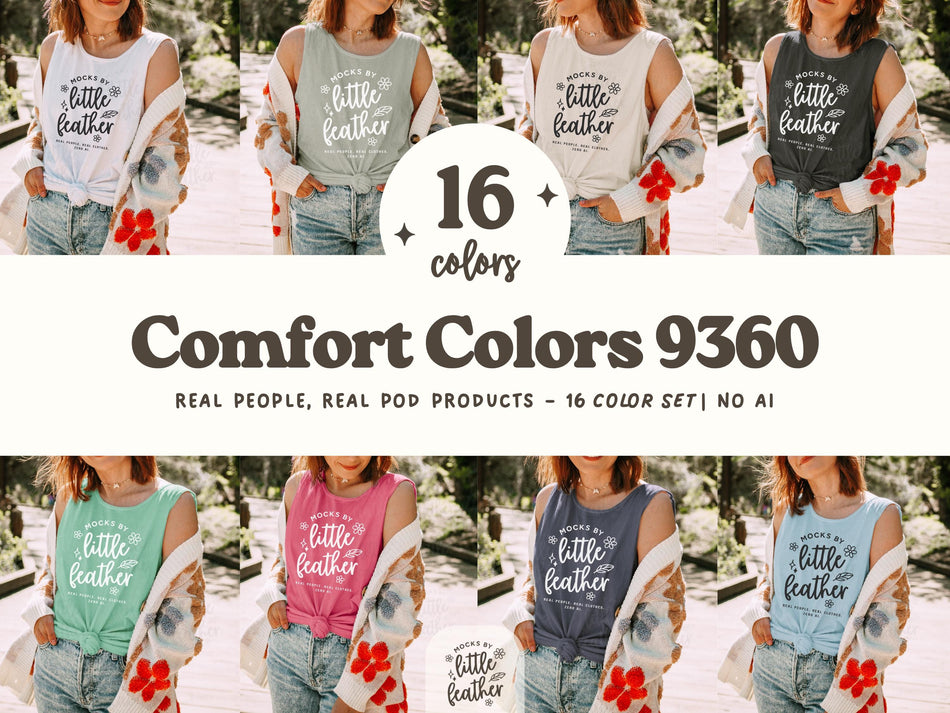 Women’s tank top mockups bundle, front graphic print on several colors