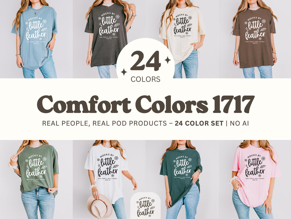 T-shirt mockup bundle showing a crewneck tee in multiple colors (24 colors)