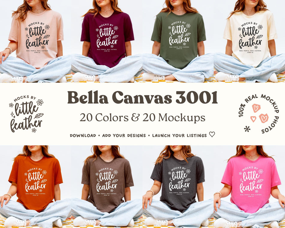 T-shirt mockup bundle with multiple crew neck tees on a seated model