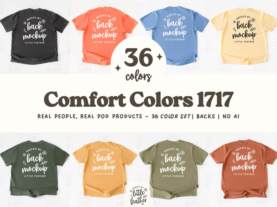 Back-view T-shirt mockup bundle showing multiple colors of the Comfort Colors 1717 tee