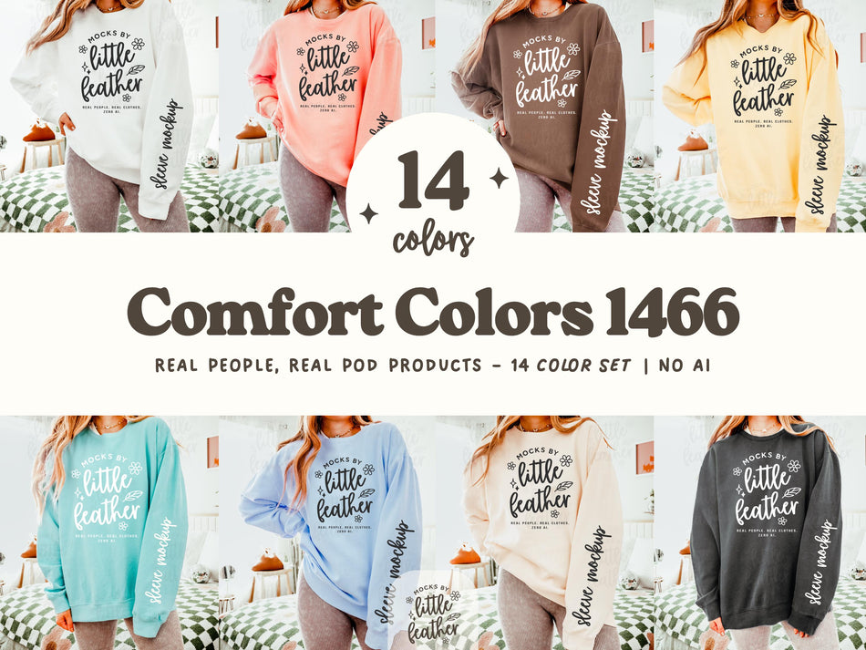 Lightweight crewneck sweatshirt mockup set showing 14 color options