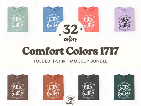 Folded t-shirt mockup bundle showing multiple shirt colors in a flat lay