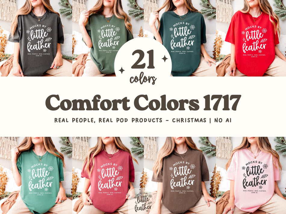 Christmas graphic T-shirt mockup bundle with 21 colors, little leather front print