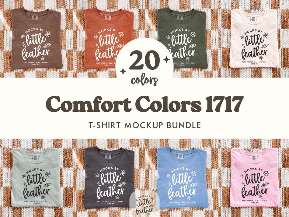 T-shirt mockup bundle with 20 folded tees in assorted colors