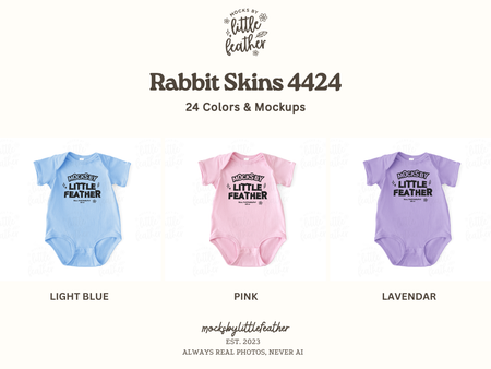 three baby onesies in different colors: light blue, pink, and lavender.