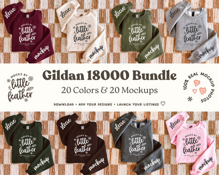 Gildan 18000 Mockup Flat Lay Bundle | 20 Popular Folded G180 Sweatshirt Colors | Sleeve Mockups | MocksByLittleFeather