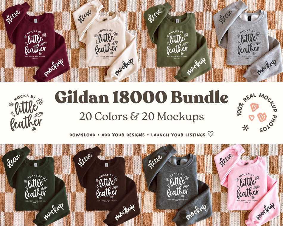 Crewneck sweatshirt mockup bundle, folded flat lays in multiple colors